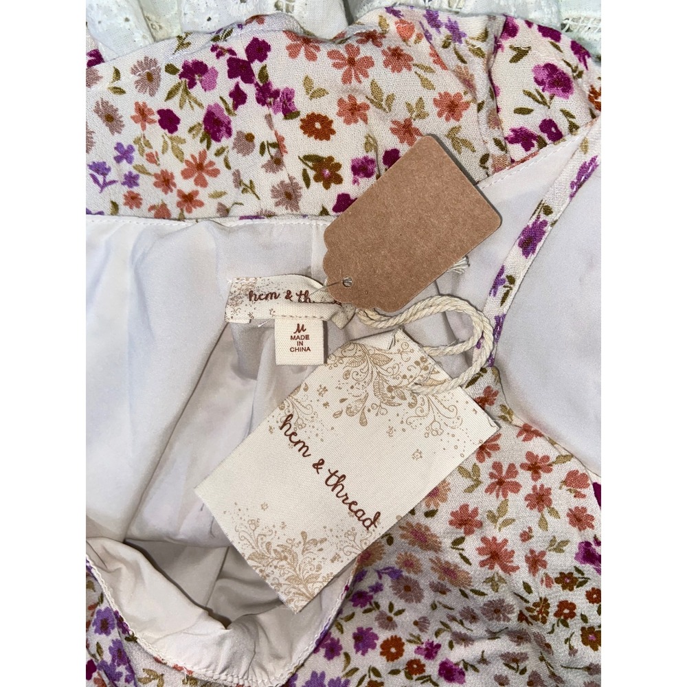 Hem & Thread Boho Ditsy Floral Eyelet Lace Trim Tiered Fairy Cami Tank Top NWT M - Picture 6 of 10